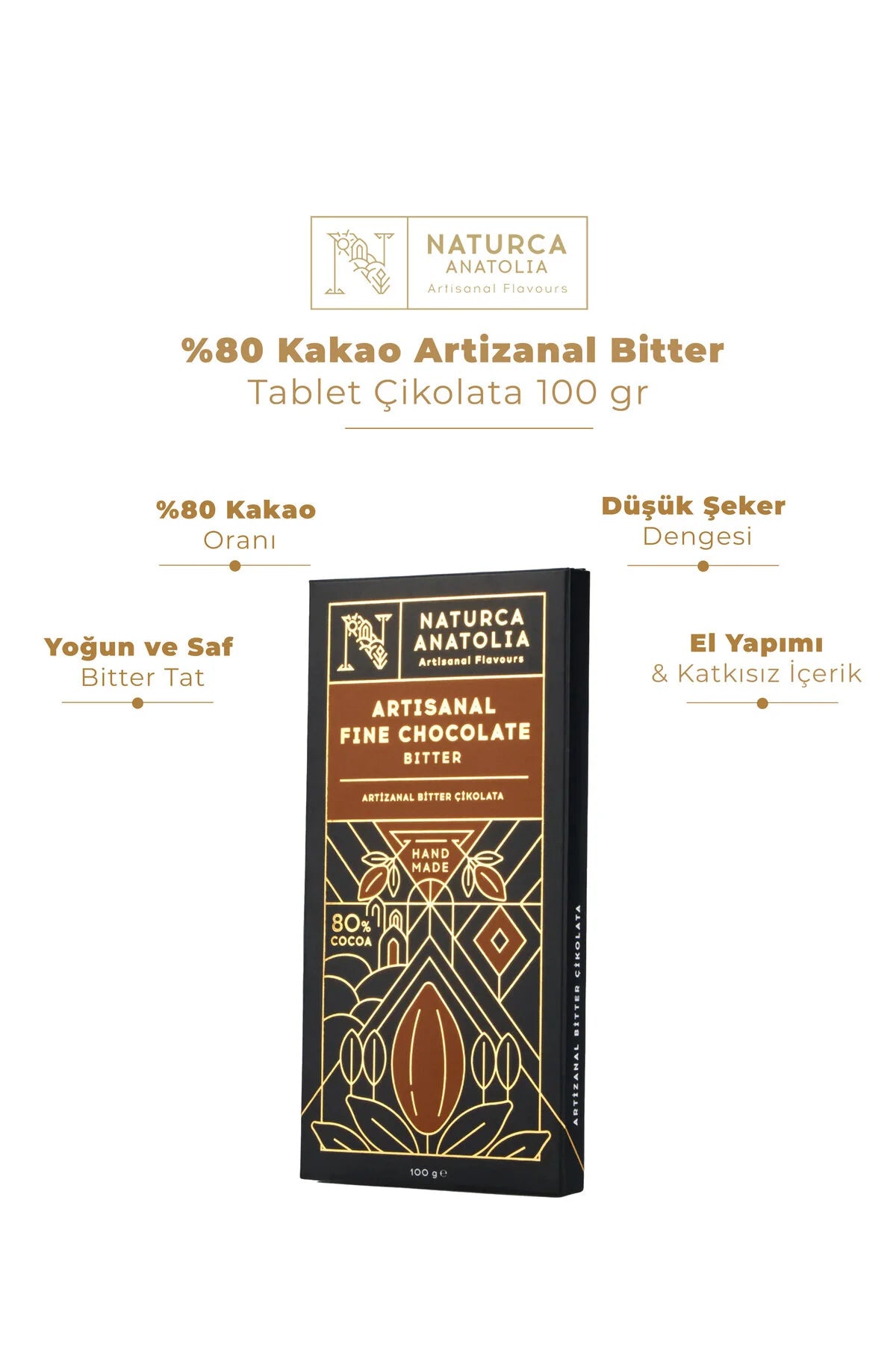 Naturca Anatolia 80% Cocoa Artizanal Dark Tablet Chocolate 100 gr