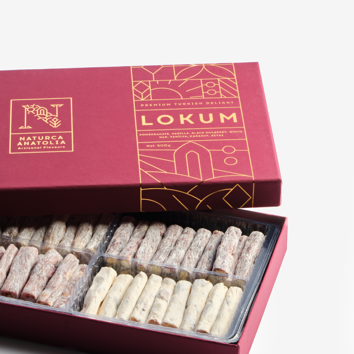 Naturca Anatolia Nar, Karadut, Vanilya Beyaz Lokum (Bordo Kutu) 500 gr